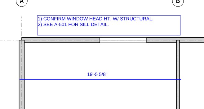 A blue dimension across a living room reading 19 feet 5 5/8 inches, under a blue text note.